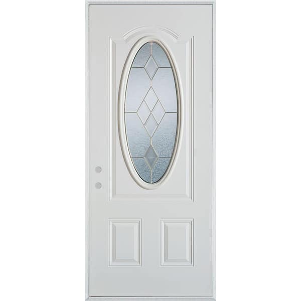 Stanley Doors 32 in. x 80 in. Geometric Brass 3/4 Oval Lite 2-Panel Painted White Right-Hand Inswing Steel Prehung Front Door