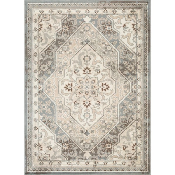 L'Baiet Ivory Beige Traditional 5 ft. x 7 ft. Area Rug