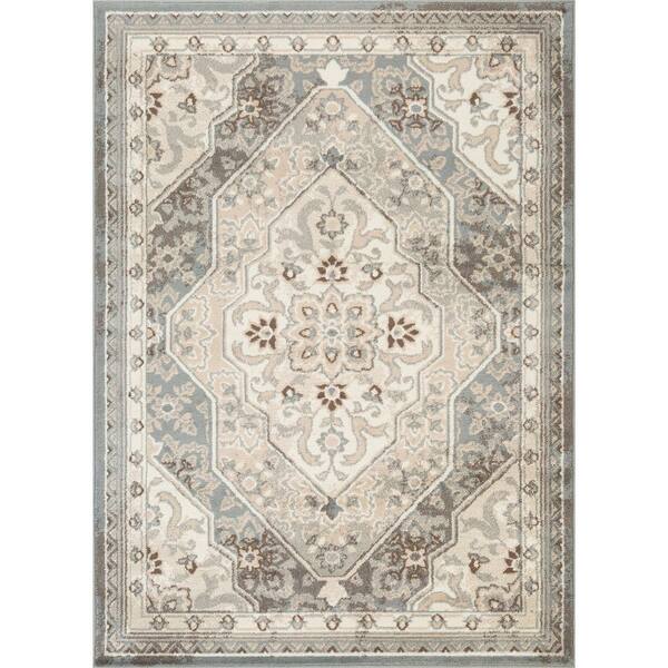 L'Baiet Ivory Beige Traditional 5 ft. x 7 ft. Area Rug