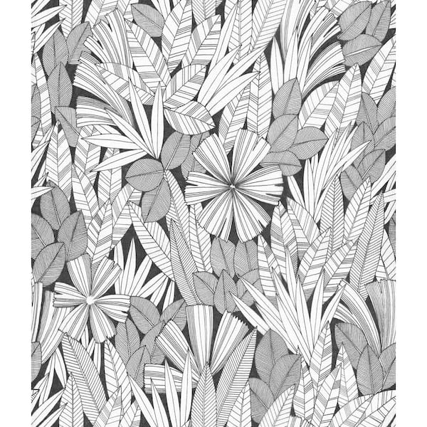 A-Street Prints Bannon Black Leaves Wallpaper Sample