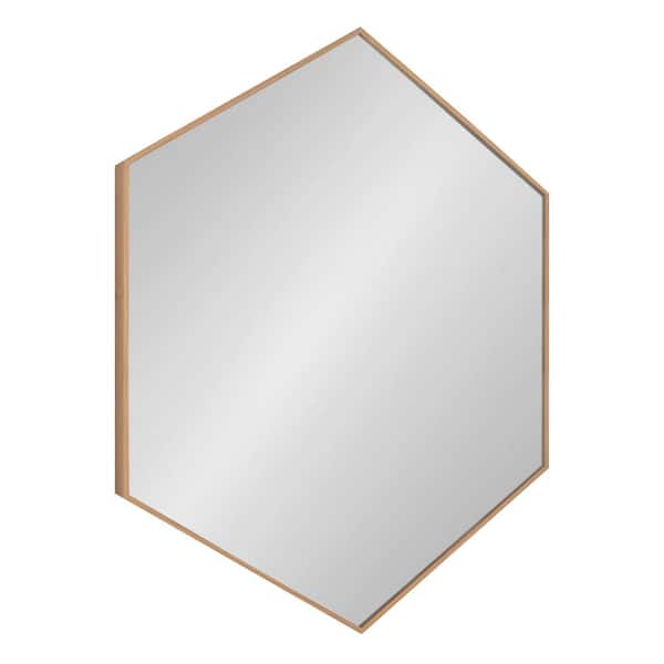 Kate and Laurel Rhodes 34.75 in. H x 30.75 in. W Modern Irregular Framed Hexagon Natural Wall Mirror
