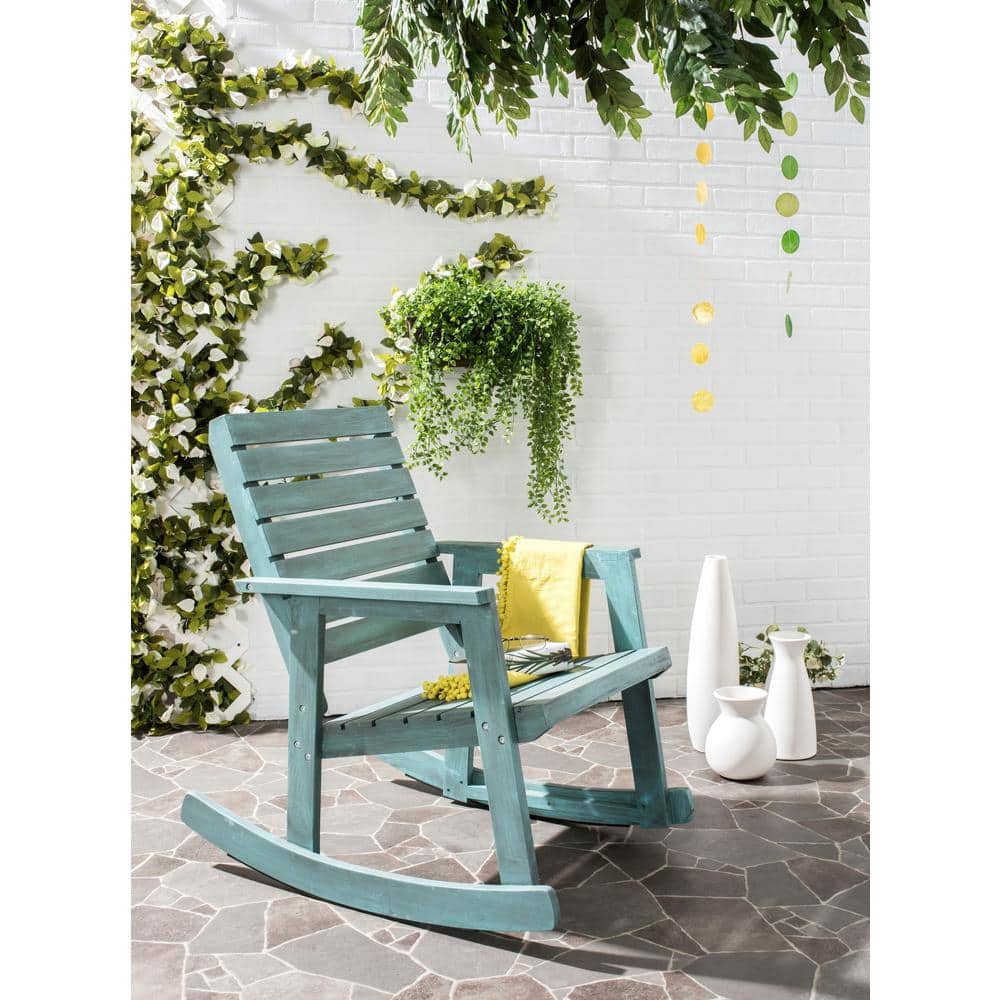 Coastal Blue Acacia Wood Rocking Chair with Arms