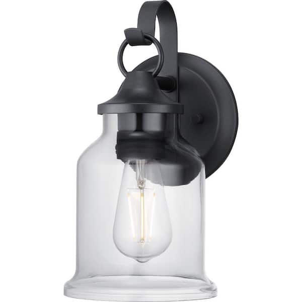 Lindberry 1-Light 11.5 in. Textured Black Outdoor Wall Lantern with Clear Glass