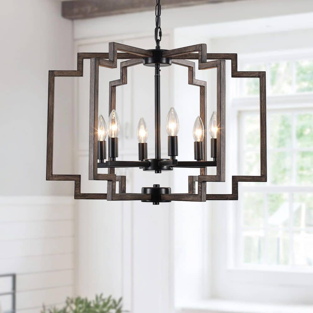 6-Light Brown Candlestick Linear Island Chandelier Lighting Fixture Hanging Pendant for Kitchen Island, Foyer price history on PriceWatchPro