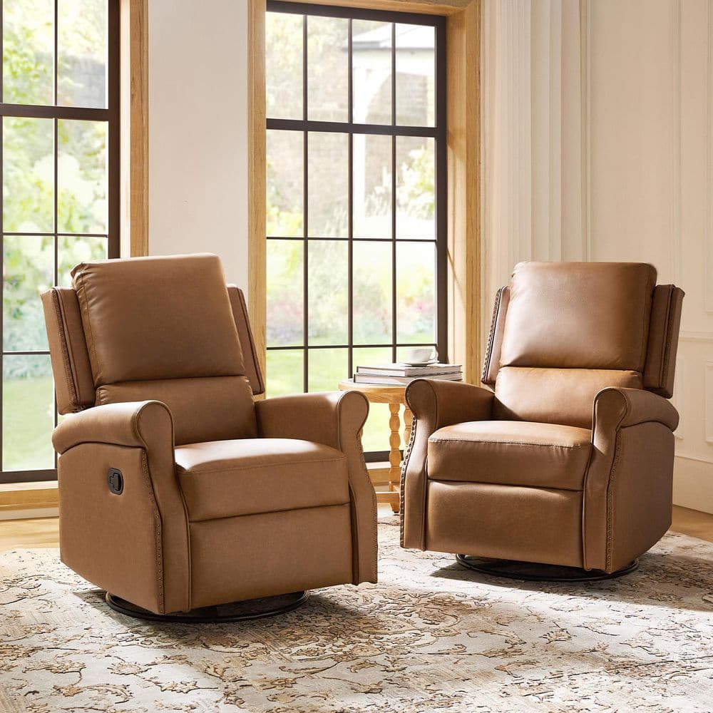 JAYDEN CREATION Jazm Camel Faux Leather Swivel Rocker Manual