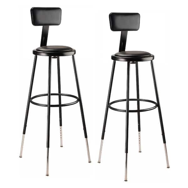 32-39 in. Black Height Adjustable Heavy Duty Steel Frame Vinyl Padded Stool With Backrest (Pack of 2)