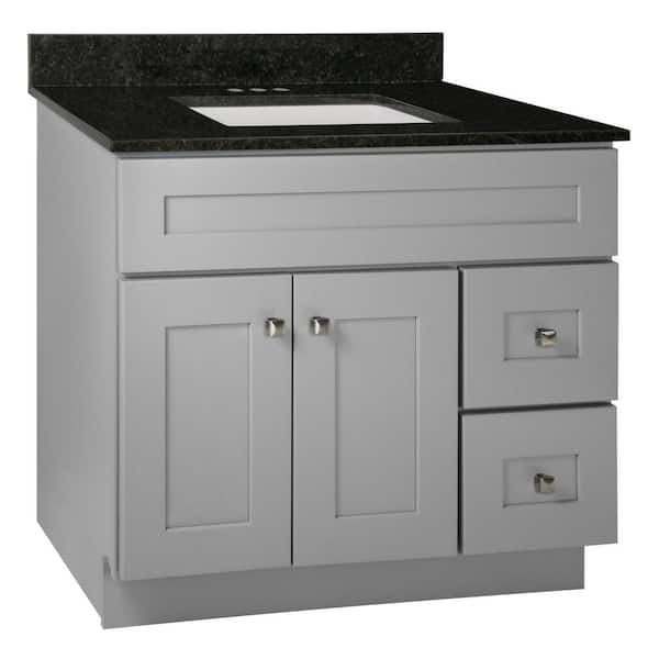Design House Brookings Shaker RTA 37 in. W x 22 in. D x 35.5 in. H Bath Vanity in Gray with Black Pearl Granite Top