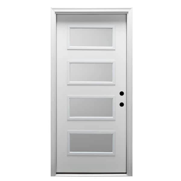 MMI DOOR Celeste 32 in. x 80 in. Left-Hand Inswing 4-Lite Frosted Glass Primed Fiberglass Prehung Front Door on 4-9/16 in. Frame
