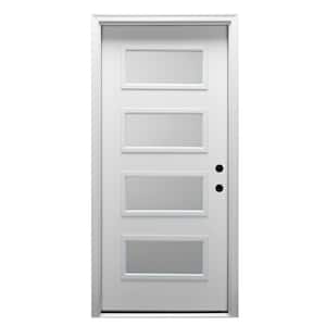 Celeste 32 in. x 80 in. Right-Hand Inswing 4-Lite Frosted Glass Primed Fiberglass Prehung Front Door on 4-9/16 in. Frame