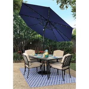 Sun-Ray 9 ft. Steel Round Market Solar Lighted Patio Umbrella with 8-Rib, 32-LED in Navy