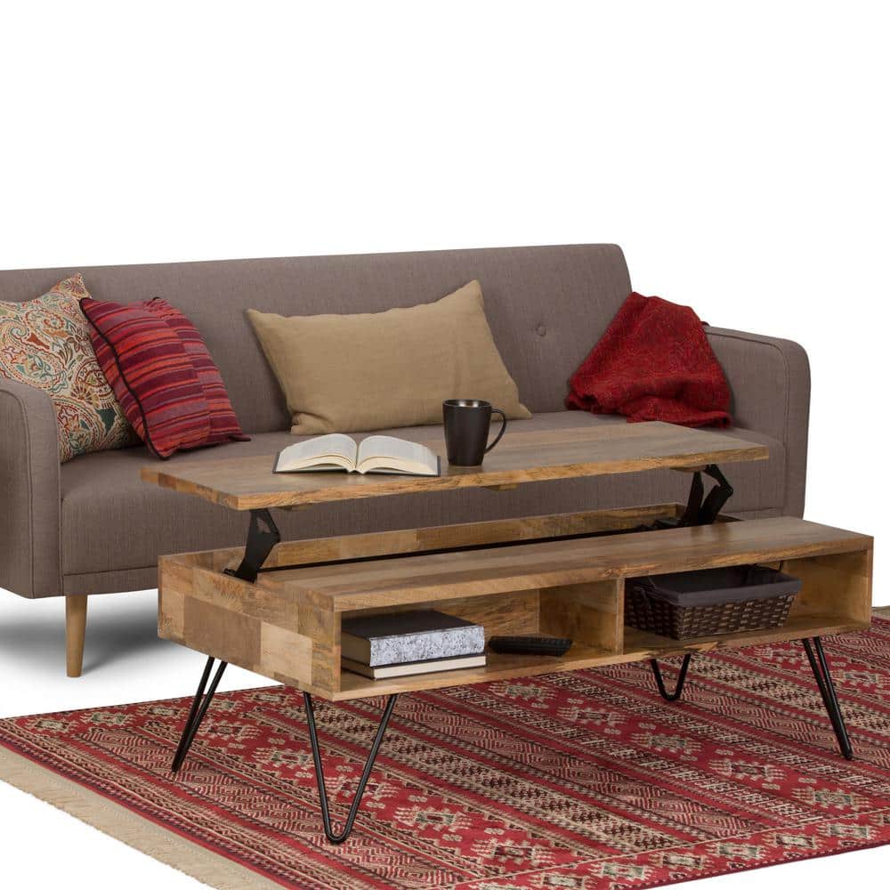 Hunter Industrial Natural Mango Wood 48" Lift-Top Coffee Table with Storage