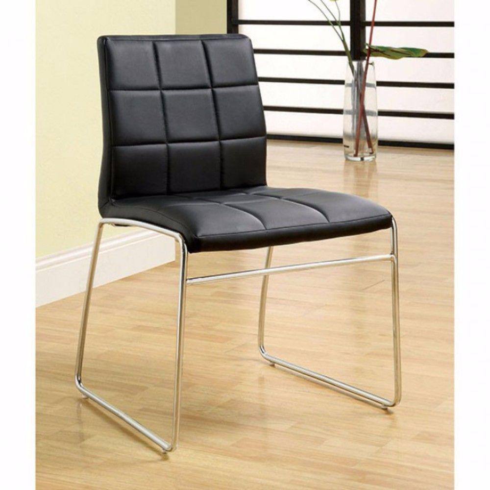 Modern Black Faux Leather Side Chair with Chrome Legs