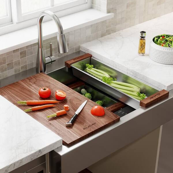 Dart Canyon Stainless Steel 36 in. Single Bowl Farmhouse Apron Kitchen Sink with Workstation ADA Dart Canyon Stainless Steel 36 in. Single Bowl Farmhouse Apron Kitchen Sink with Workstation ADA