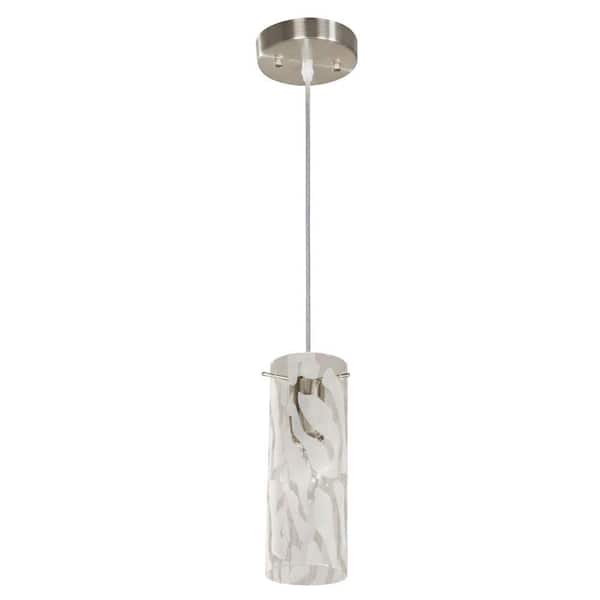 Hampton Bay 1-Light Brushed Nickel Mini Pendant with Leaf Pattern Etched White Glass