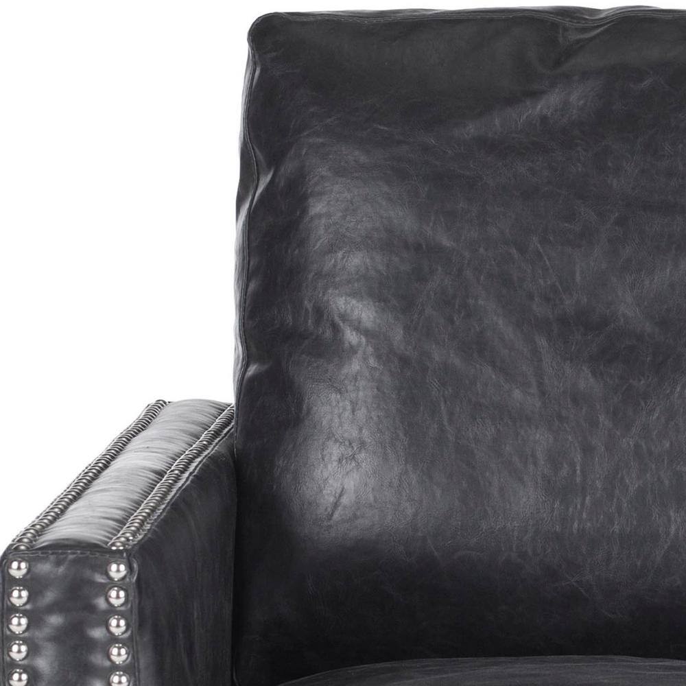 Contemporary Black Faux Leather Accent Chair with Silver Nailheads