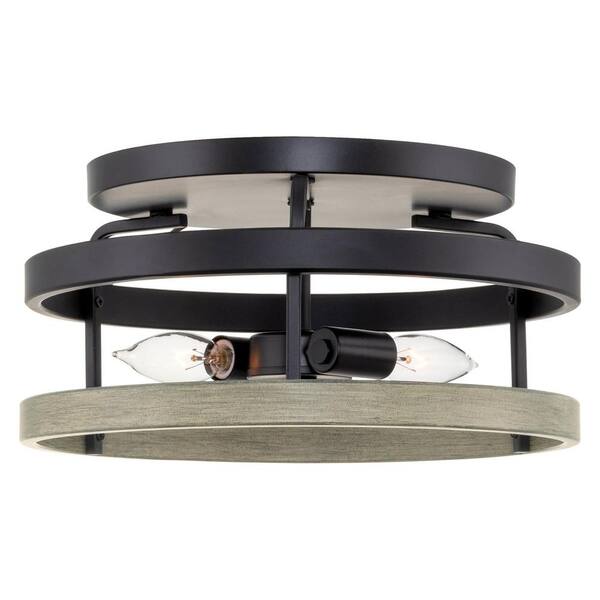Kira Home Corbin 13 in. 60-Watt 2-Light Black Farmhouse Flush Mount