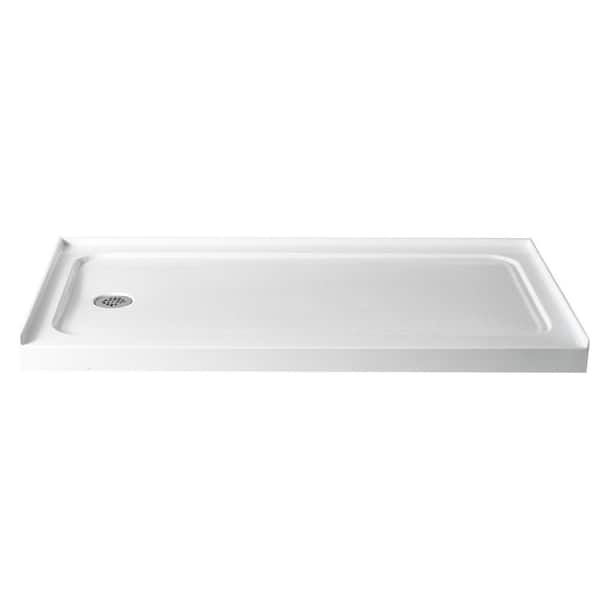 NTQ 60 in. x 32 in. Acrylic Single Threshold Shower Pan Alcove Floor Rectangular Shower Pan Base with Left Drain in White