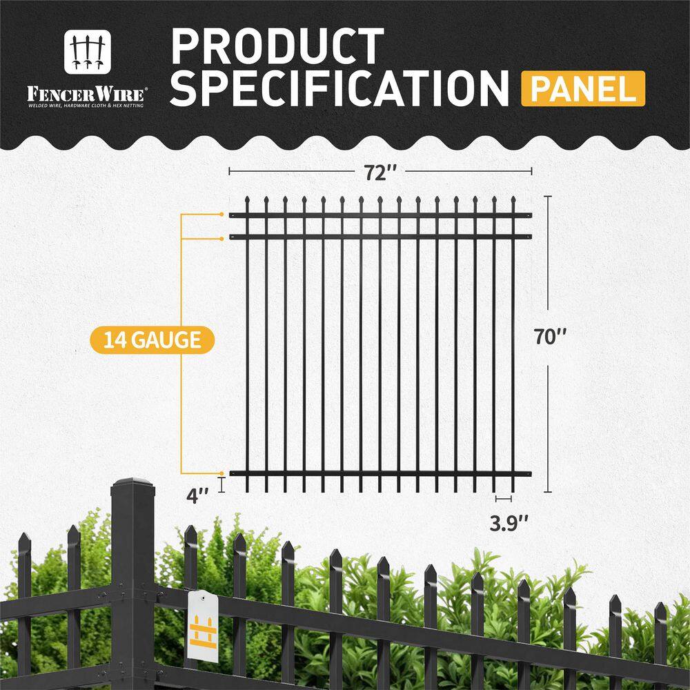 6 ft. x 6 ft. Black Heavy-Duty Steel Ornamental Fence Panel
