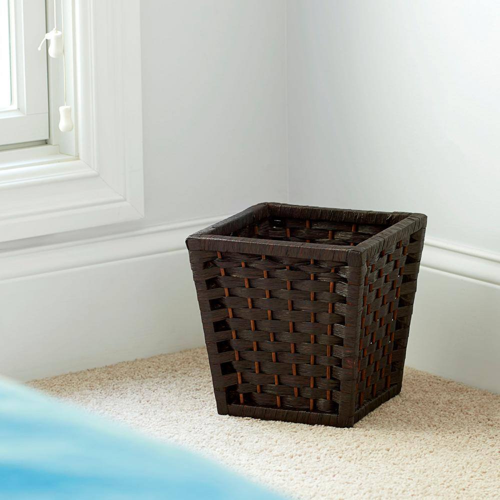 Dark Brown Woven Paper Rope Waste Basket with Plastic Liner