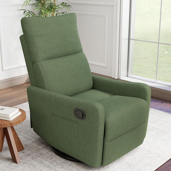 Dark Green Velvet 360° Swivel Rocker Recliner with Footrest and Side Pockets