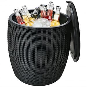 9.5 Gal. 4-in-1 Patio Rattan Cool Bar Cocktail Plastic Outdoor Table Side Table