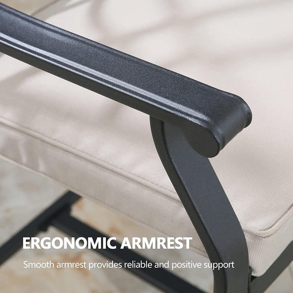 Black Steel Bar Height Armchair with Beige Cushions