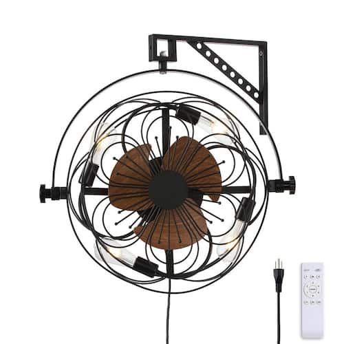 20 in. Indoor/Covered Outdoor Black Cage Wall Mounted Ceiling Fan with Light and Remote for Industrial Garage FANNEHONNE Wall Mounted Fans