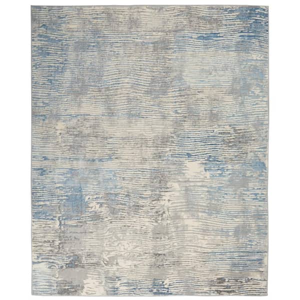 Nourison Solace Ivory/Grey/Blue 8 ft. x 10 ft. Abstract Contemporary Area Rug