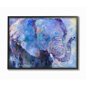 11 in. x 14 in. "Brightly Colored Blue and Purple Painted Elephant Portrait" by Artist Richard Wallich Framed Wall Art