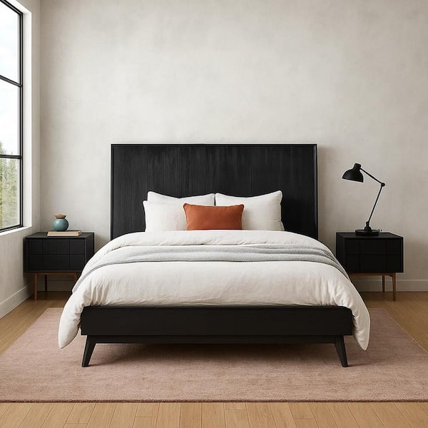 Deona 3-Piece Brushed Black and Bronze Wood King Size Bedroom Set with 2 Nightstand