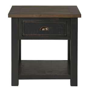 Monterey 24 in. Black and Brown Solid Wood End Table with 1-Drawer