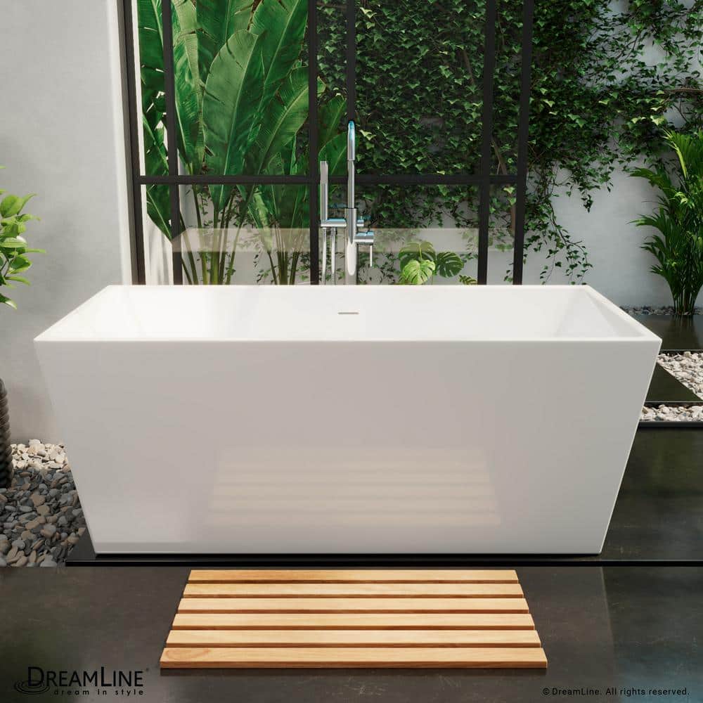 Allure 59'' White Acrylic Freestanding Bathtub with Brushed Brass Drain