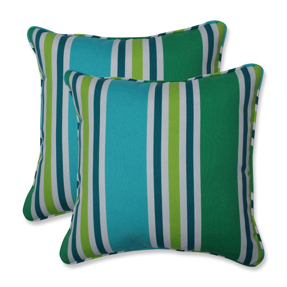 Aruba Stripe Blue and Green Outdoor Throw Pillows, Set of 2