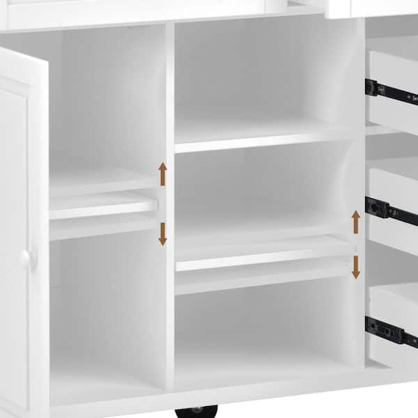 Dropship Multipurpose Kitchen Cart Cabinet With Side Storage Shelves,Rubber  Wood Top, Adjustable Storage Shelves, 5 Wheels, Kitchen Storage Island With  Wine Rack For Dining Room, Home,Bar,White to Sell Online at a Lower