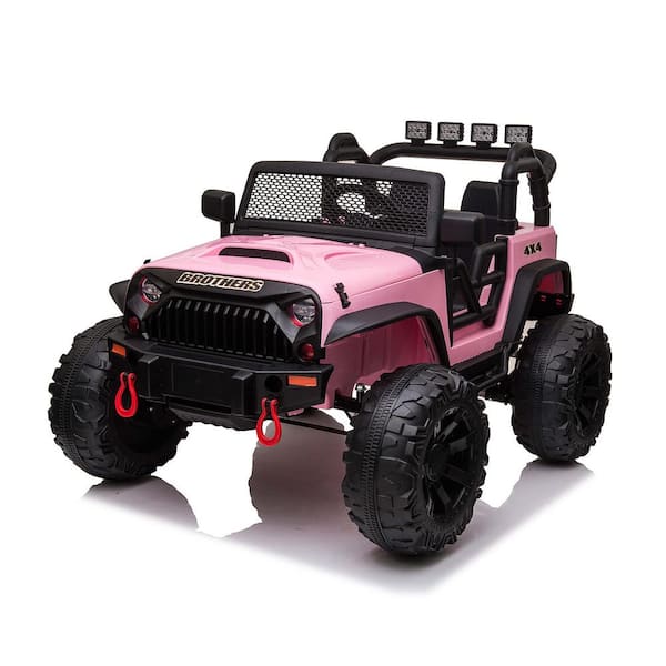 Tunearary Pink Double Drive Kid Ride On Truck Battery Powered Remote Control with LED lights Music