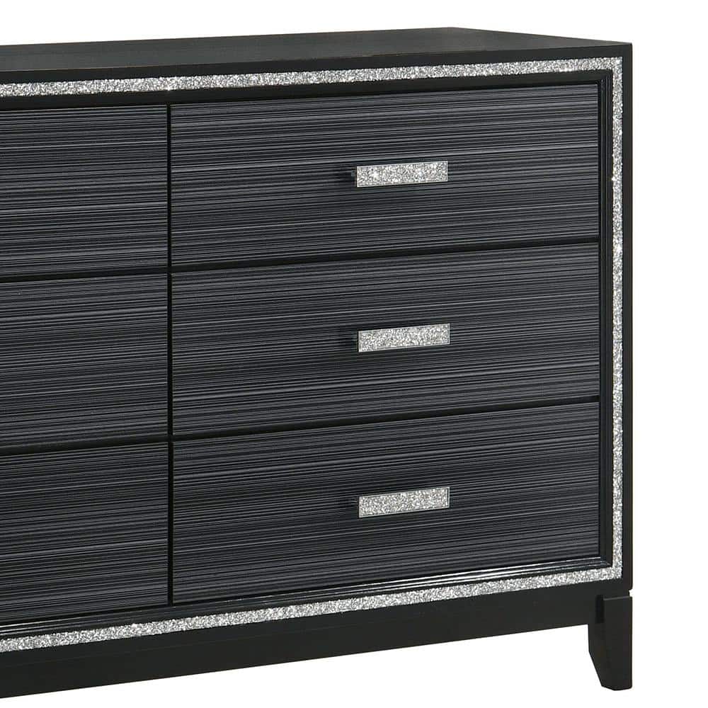 Haiden Double Black Dresser with Silver Trim and Felt Lined Drawers