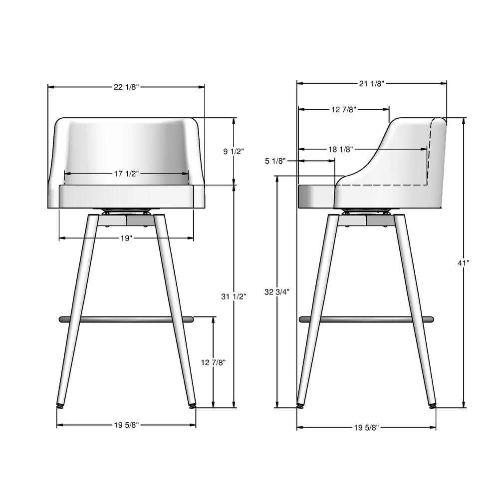 White Wood and Metal Swivel Bar Stool with Upholstered Seat