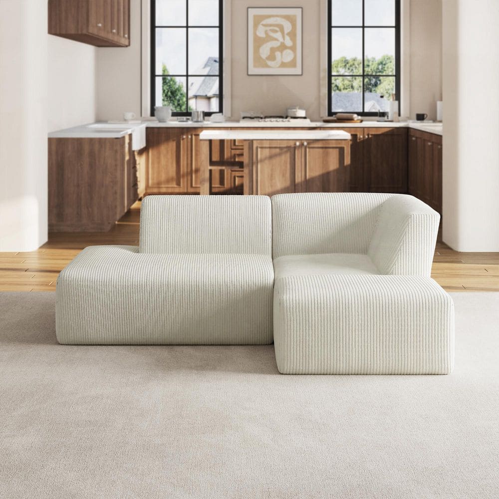 Uixe 86.55 in. Square Arm 3-Piece Corduroy L-Shaped Upholstered