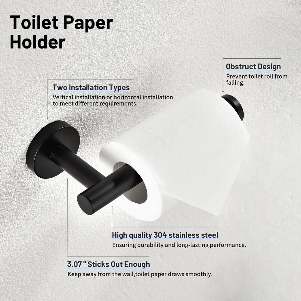 Matte Black Stainless Steel 6-Piece Bathroom Hardware Set