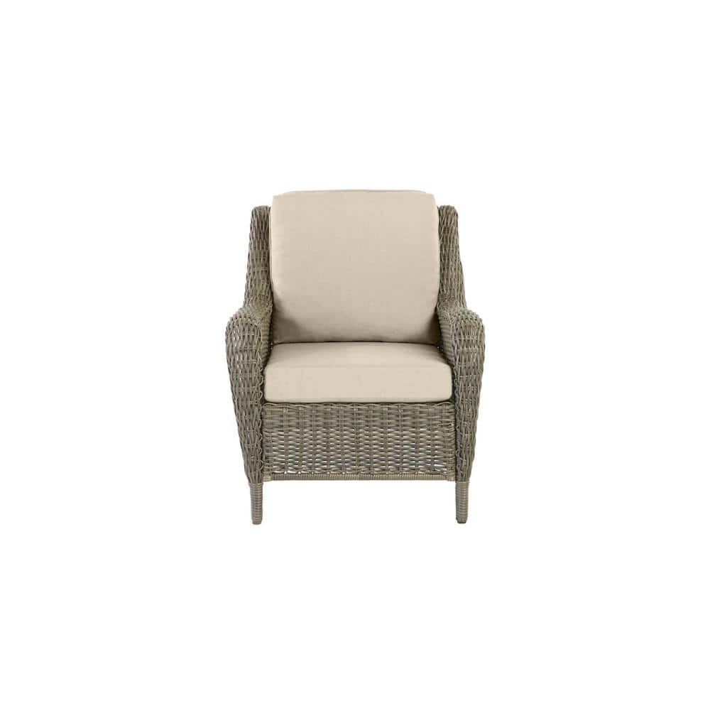 Hampton Bay Cambridge Gray Wicker Outdoor Patio Lounge Chair with CushionGuard Putty Tan