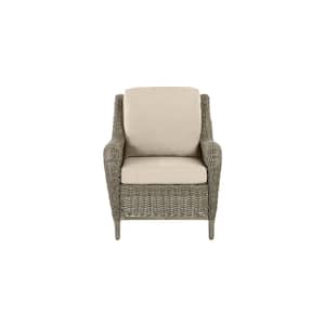 Cambridge Gray Wicker Outdoor Patio Lounge Chair with CushionGuard Putty Tan Cushions