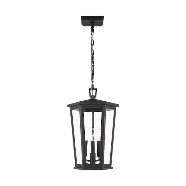 Generation Lighting Witley Large 18.62 in. 3-Light Textured Black StoneStrong Outdoor Pendant Light with Clear Beveled Glass