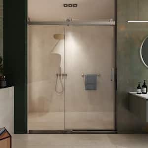 60 in. W x 76 in. H Single Sliding Frameless Shower Door with 3/8 in. Clear Glass and Buffer Function, Brushed Nickel