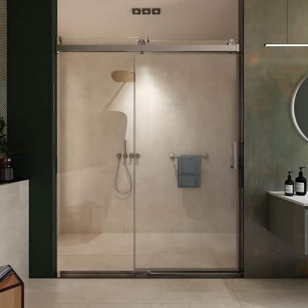 Abruzzo 60 in. W x 76 in. H Single Sliding Frameless Shower Door with 3/8 in. Clear Glass and Buffer Function, Brushed Nickel