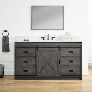 Rafter 60 in. W x 22 in. D Bath Vanity in Charcoal Gray with Carrara White Engineered Stone Vanity Top with White Sink