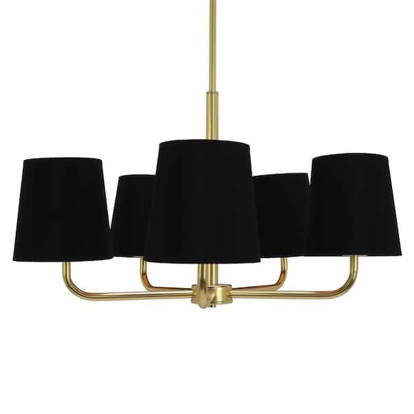 Decor Therapy Evelyn 5-Light Black and Gold Chandelier with Linen Shade
