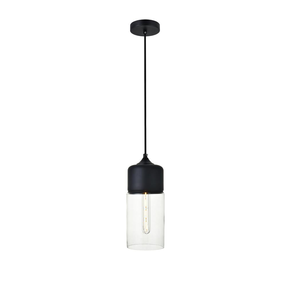 Timeless Home 5.1 in. 1-Light Black and Clear Pendant Light, Bulbs Not Incl