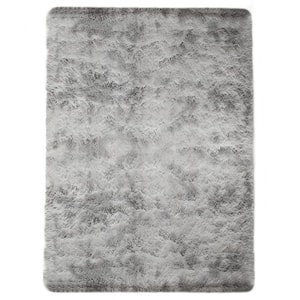 Plush Shag Light Grey 7 ft. x 10 ft. Solid Polyester Area Rug