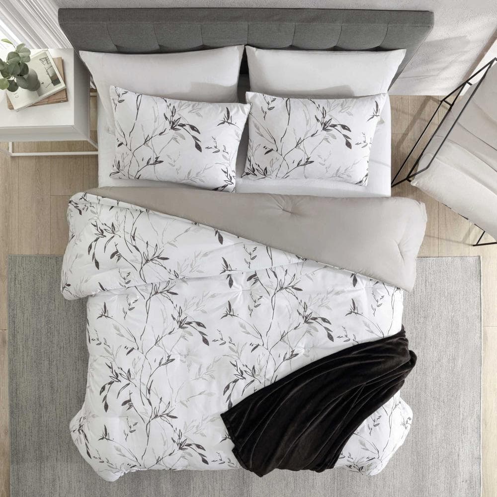 Twin Gray and White Microfiber Reversible Bedspread Set