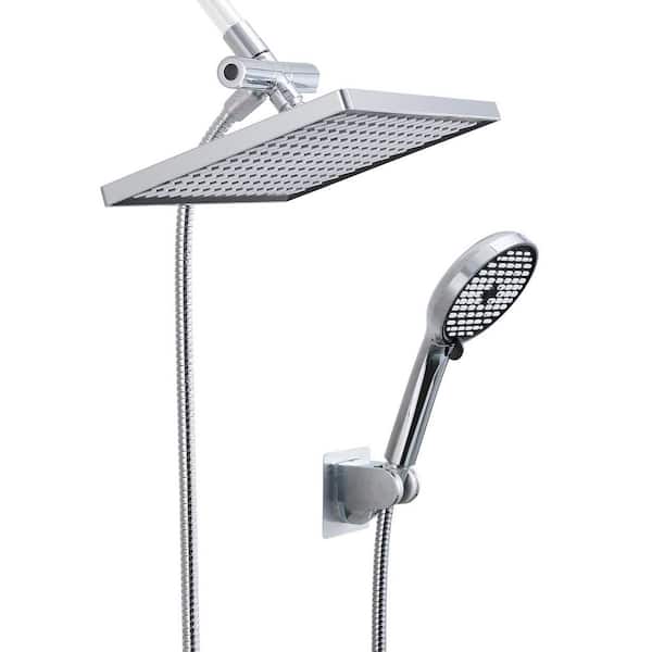 Rainfall Shower Head Combo 6-Spray 12 in. Wall Mount Dual Shower Heads and Handheld Shower Head with 1.8 GPM in Chrome